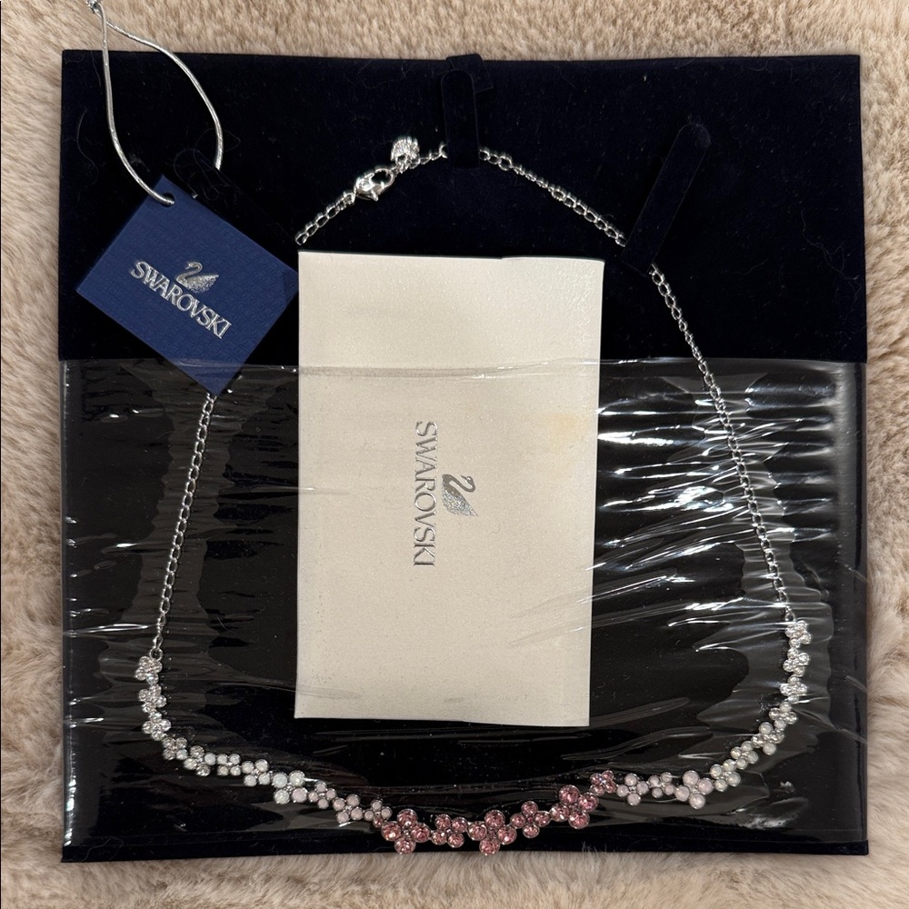 Swarovski Cherie Pink and Silver Floral Necklace - Picture 2 of 4